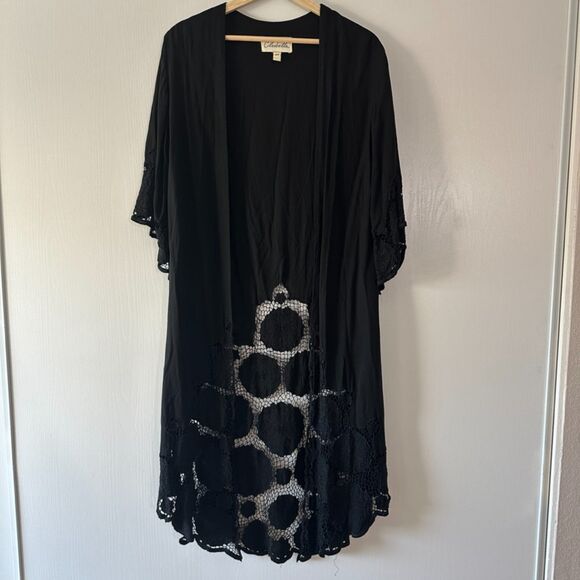 Cleobella‎ Womens Dalla Maxi Kimono Lace Knit Crochet Coverup Black Size XS - Picture 2 of 8
